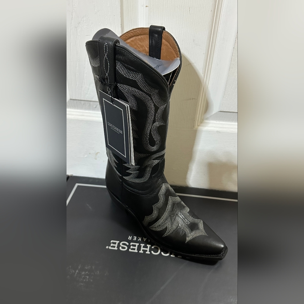 NWT Lucchese Black Cow Vamp Stitch Western Boot US women size 7.5 - Picture 4 of 6